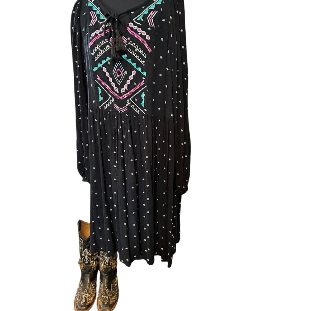 Wrangler Retro Embroidered Cotton Button Front Dress Womens M Southwestern Boho